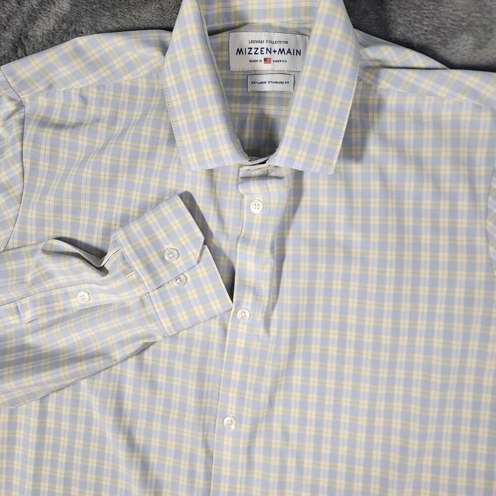 Mizzen Main Men's 2XL Leeward Plaid Stretch Performance Dress Shirt Made in USA